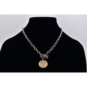 Dyameda Bronze Italy Coin Collar Statement Necklace Silver Gold Signed Y2K Bin3D
